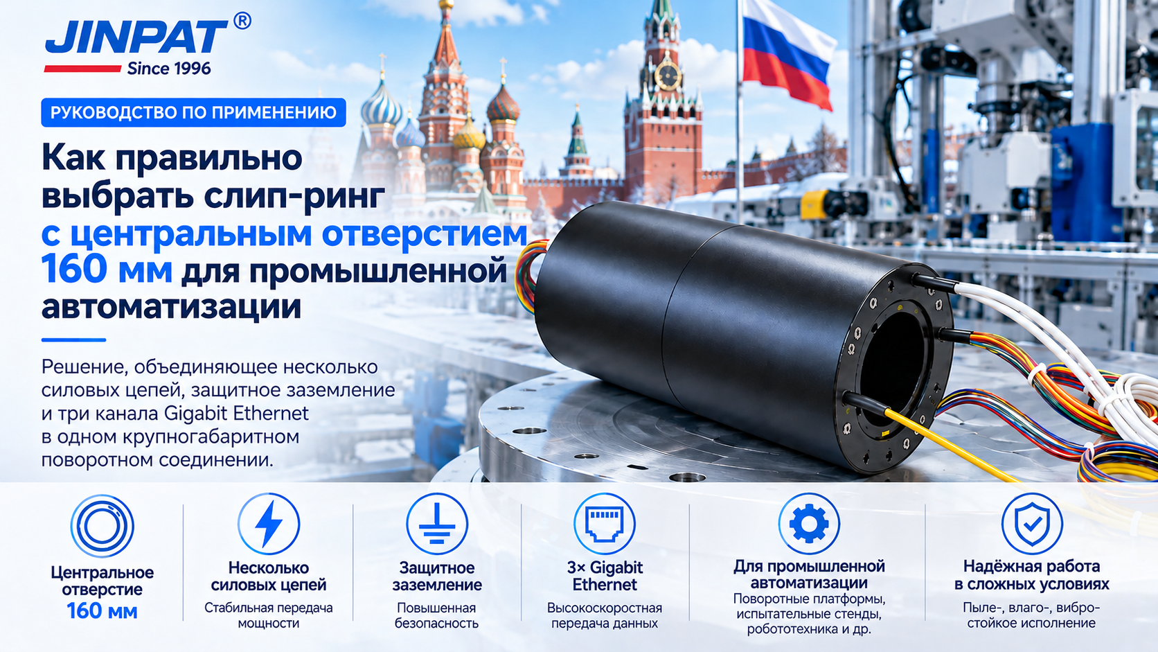 Токосъёмное кольцо с отверстием 160 мм и тремя каналами Gigabit Ethernet